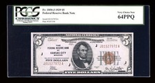 DBR 1929 $5 FRBN Kansas City Fr. 1850-J PCGS 64 PPQ Serial J01527972A picture