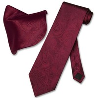 Vesuvio Napoli Burgundy PAISLEY NeckTie Handkerchief Matching Mens Neck Tie Set picture