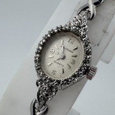 VTG Helbros Quartz Watch Women Silver Cocktail Diamonds Oval Analog New Battery picture