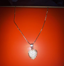 Gold Box Chain Necklace Heart Moisannite Crystal Pavé Charm Pendant . picture