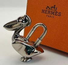 HERMES Pelican Cadena Padlock Silver Bag Charm Pendant Keyholder 1992 Authentic picture