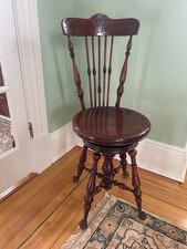 Antique Mahogany Victorian Swivel Piano Chair C.A. Cook & Co Cambridge MA c.1890 picture
