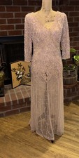 NWT Pisarro Nights Size 8 Beaded Tan Sequin Evening Gown Formal Maxi Dress $268 picture