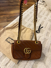 Gucci GG Marmont Small Brown Quilted Shoulder Bag Chain Strap Gold Hardware picture