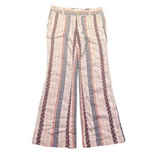 Elevenses Anthropologie Womens Pink Blue Geometric Linen Blend Wide Leg Pants 4 picture