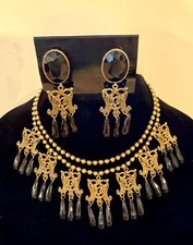 Juliana DeLizza Elster Filigree Black Dangle Drop Beaded Necklace Earrings Set picture