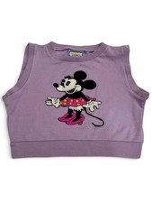 Vintage 80s Minnie Mouse Chenille Sweater Vest Lavender Micro Crop XS picture