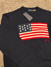 💖 Ralph Lauren Navy American Flag Sweater Knit Women Sz M-L USA Shipping 🇺🇸 picture