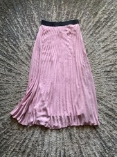 Lavish Pink Pleated Chiffon Midi Skirt with Black Elastic Waistband Size S picture