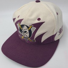 Vintage Anaheim Mighty Ducks Hat Snapback Logo Athletic Purple Cream Sharktooth picture