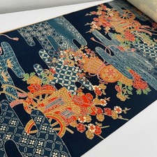 Navy Empress UnUsed BOLT Japanese Jacquard Kimono Silk Fabric By the Yard BS62 picture