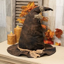Primitive Halloween LARGE GRUNGY BLACK WITCH HAT Wicked Stuffed Sitter 19