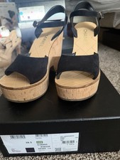 Authentic CHANEL Black Suede Platform Cork Ankle Strap Sandals Logo  picture