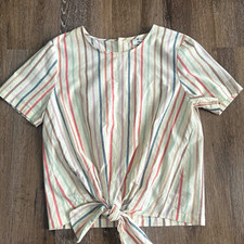 Madewell Women's Striped Tie-Front Blouse S Woven w Button Up Back picture