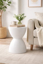 Contemporary Modern Hourglass Accent Side Table Stool in White 17x12 inch picture