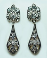 Victorian Old European Rose Diamond Dangling Earrings 14K 18K White Yellow Gold picture