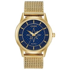 New Citizen Unisex Eco-Drive Captain Marvel Blue Dial Gold Tone Bracelet Watch picture