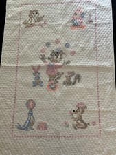 Vtg 1970s Factory Stamped Circus Theme Nursery Crib Quilt Blanket 33