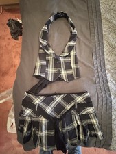 Vintage Y2K Wet Seal Plaid Halter Vest Mini Skirt Set Medium Made USA Goth picture