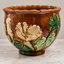 Antique Japan Majolica Jardiniere Awaji Sanpei Attributed Floral Planter 10