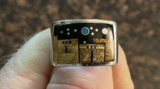 AMERICAN INDIAN SOLID 925 SILVER JASPER AGATE OBSIDIAN TURQUOISE RING SIZE US12 picture