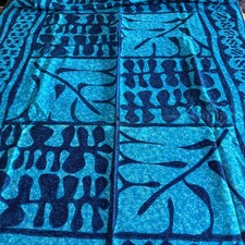 Vintage GVH Hawaiian Barkcloth Fabric Blue Turquoise Tiki Tropical 1.5 Yards picture