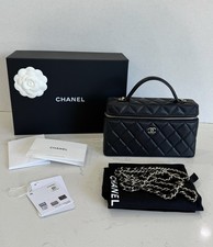Auth BNIB Chanel Black Slim Top Handle Vanity With Light Gold Hardware picture