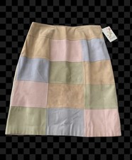 Vintage Suede Leather Patchwork Skirt 10P Y2K Pastel Colorblock Mini Lord Taylor picture