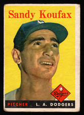 1958 Topps Sandy Koufax #187 Baseball Card HOF - Dodgers (stain) picture