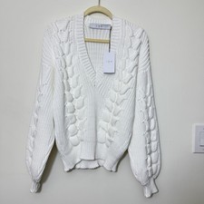 IRO Arwy Chunky Cable Knit Oversized Sweater Size XL White V-Neck 3D Knit New picture