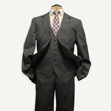 Vtg Hart Schaffner Marx 3 Piece Suit 40R Slate Blue Stripe Flannel Wool 2 Button picture