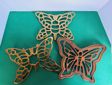 Vintage Butterfly Trivet Lot of 3 Mixed Metal Brass Copper Boho Wall Decor MCM picture