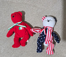 Ty Teenie Beanies International Bears Patriotic USA/Mexico Plush Lot 2 1999 picture