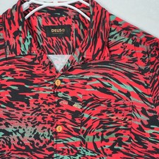 Deus Ex Machina Mens Morning Light Rayon Shirt XL Red Black Green Abstract Tiger picture