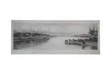 Antique William de la Montagne Cary Signed Native American Riverscape Etching picture
