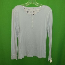 1335) NWT TALBOTS small blue henley tee cotton long sleeve new  picture