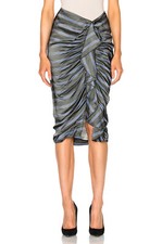 VERONICA BEARD Black Blue Stripe Cascading Ruffle Satin Bodycon Midi Skirt 6 = S picture