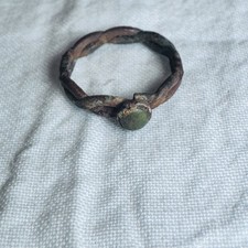 Ancient Bronze Twisted Ring Green Bezel Stone In Situ Medieval Roman Viking picture