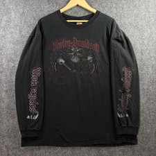 Y2K Harley Davidson Shirt Mens 2XL Long Sleeve Faded Grim Reaper Skull Adamec picture