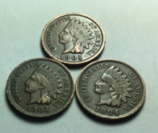 1903 - 1904 -  1905 1c Indian Head Cent Penny Set Lot , All 3 Coins , Circulated picture