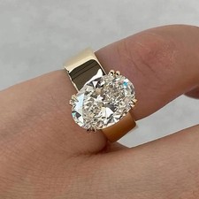 2.50 CT Oval Cut Moissanite Women's Cigar Engagement Band 14K Yellow Gold Plated picture