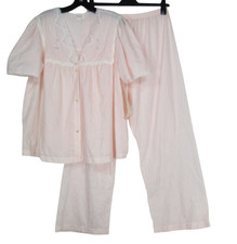 Nwt Vtg BARBIZON Pink HELENE Floral & Lace Yoke Lounge Pajama Top/Pants Sz XL picture