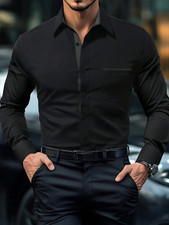 Camisa Negra de Hombre de Vestir Moda Elegantes Casuales Formales Ropa Algodón picture