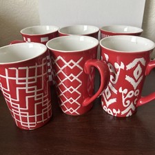 Coffee mugs set of six geometric style red white gallery mason nwot picture