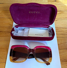 Authentic Gucci GG0083S Women Oversized Square Sunglasses Pre-owned Brown Lenses picture