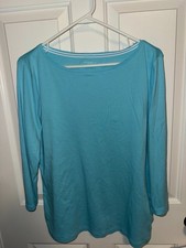 Talbots Tee Women’s L Turquoise Aqua 100% Pima Cotton Long Sleeve Top Shirt picture