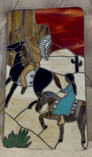 Vintage Stained Glass Panel Southwest Desert Native Americans 11.75”x 21” picture