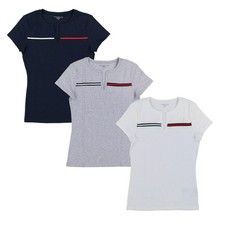 Tommy Hilfiger Women's T-Shirt Split Neck Short Sleeve Tee Casual Cotton Top New picture