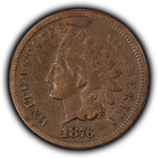 1876 1c Indian Head Small Cent - Chocolate Brown - VF - SKU-Y6516 picture