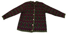 Vintage Norwegian Style Wool Cardigan Sweater Geometric Diamond Nordic Knit picture